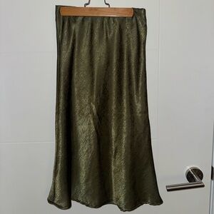 Chic Satin Maxi Skirt in Olive Green